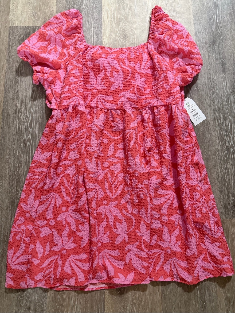 Womens Pink & Coral Puff-Sleeve Dress